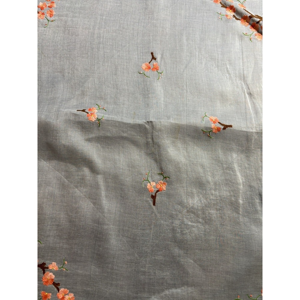 Embroidered Cherry Blossom Sheer Tablecloth Dresser Scarf Tree Handmade Vintage - Picture 3 of 8